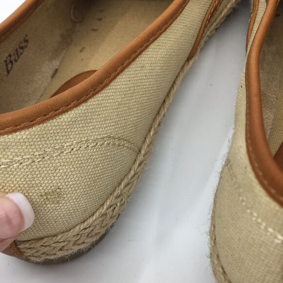 Bass Sage canvas slip on shoes loafers tan / cream with leather trim Size 5.5 M - Picture 9 of 14